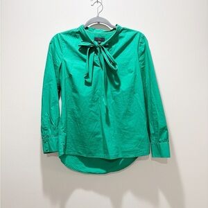 J CREW Women’s Cotton Tie Neck Kelly Green Top Long Sleeve Size XS